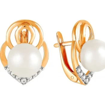 

Примаэксклюзив earrings with pearls and cubic zirconia in red gold