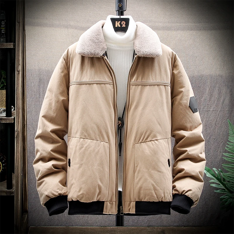Winter new coat coat cotton coat men's long section warm fur collar hooded men's clothing
