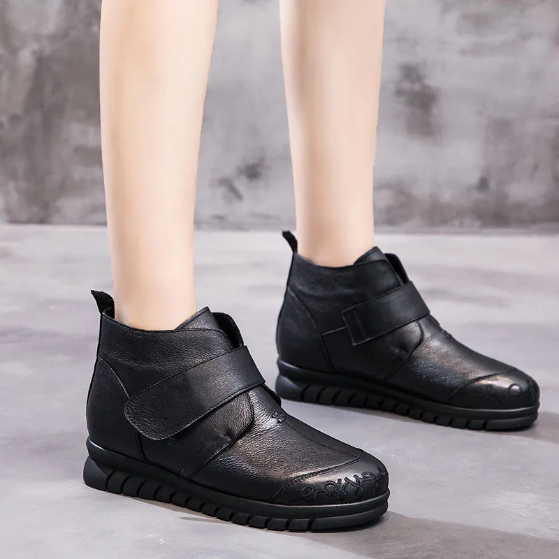 

2019 Autumn And Winter New Style Female Padded Wool Warm Middle-aged Short Boots Genuine Leather Mom Shoes Anti-slip Snow Boots