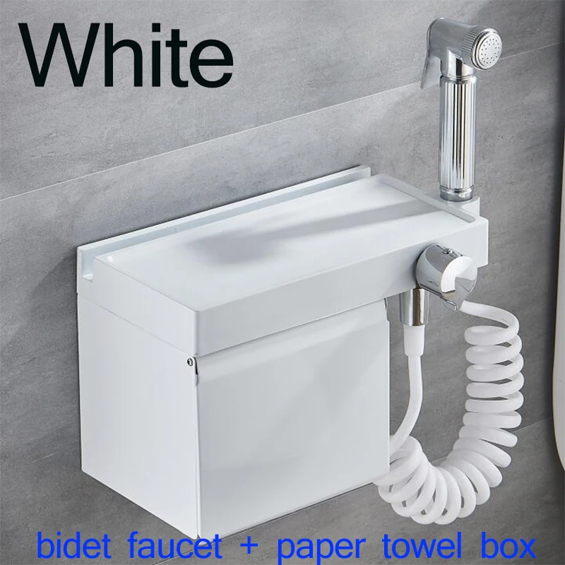 BAKALA отель высокого качества черный белый смеситель для душа биде краны для туалета стойка для мобильного телефона бумажное полотенце мыльница, аксессуары для ванной комнаты - Цвет: FXQXJH-01 white