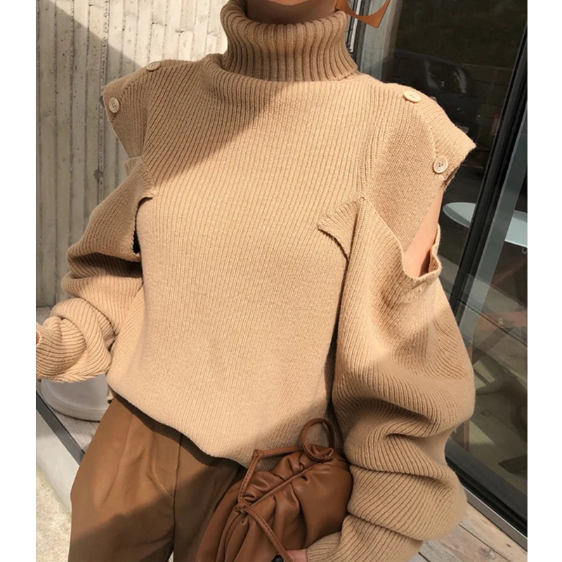 BGTEEVER High Street Thicken Autumn Winter Sweater Women Cold-shoulder Jumpers Pullovers Turtleneck Female Knitted Sweaters 2019 | Женская