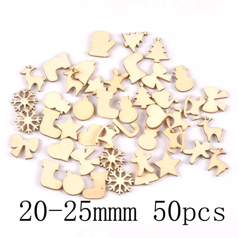 mt2518-50pcs Смешанные Рождественские Елочные подвесные украшения, деревянные украшения, натуральные деревянные поделки, домашние рождественские украшения, детские подарки M2521 - Цвет: mt2518-50pcs