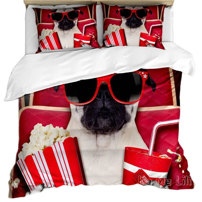 Pug By Ho Me Lili Set Copripiumino Divertente Cane Che Guarda Film Popcorn Soft Drink E Occhiali Animal Photography Decor Bedding