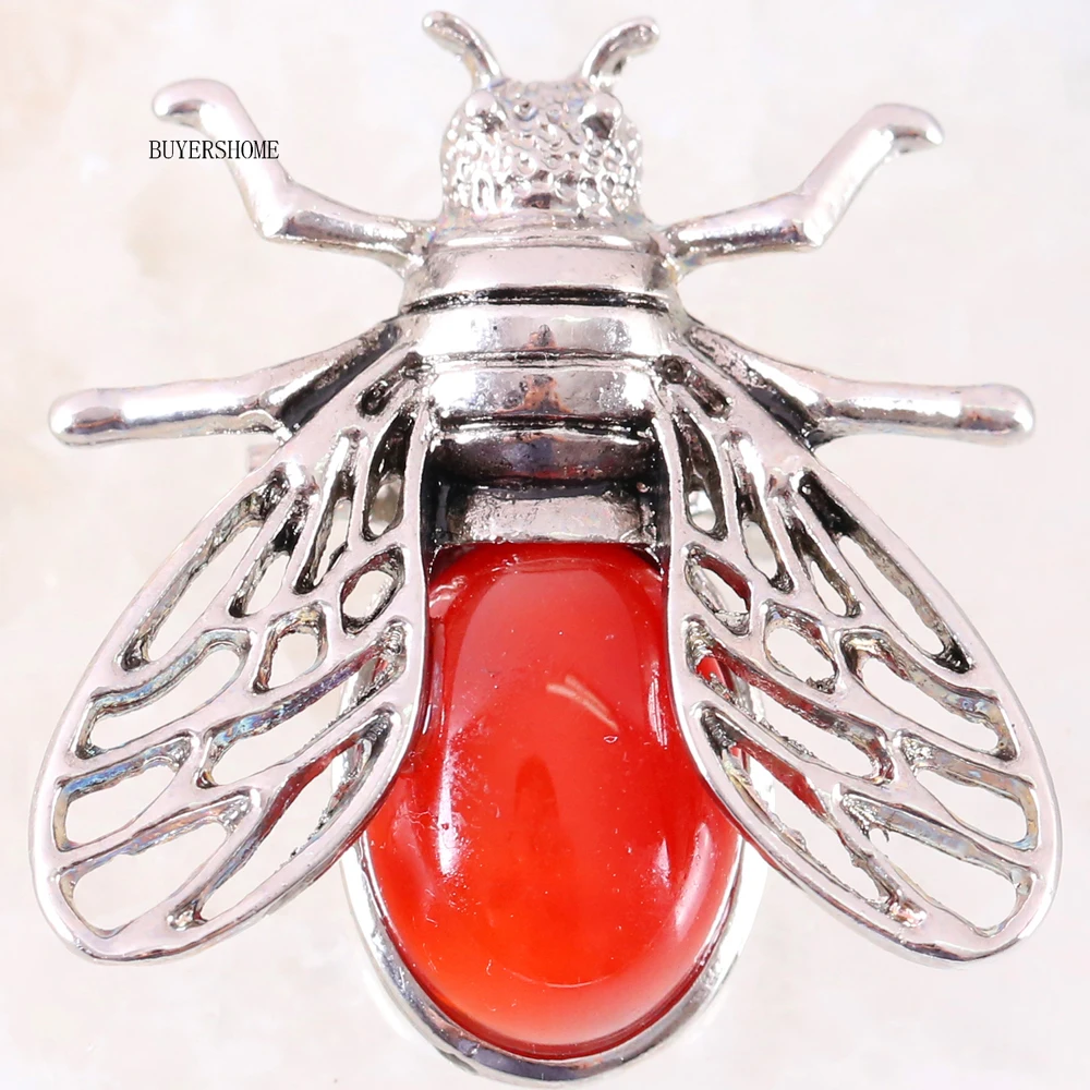 Red Carnelian 1 шт. 37x37 мм Цикада брошь натуральный многоцветный с кулоном и бусинами в виде камней для мужчин и женщин ювелирные изделия подарок серебро - Окраска металла: Red Carnelian