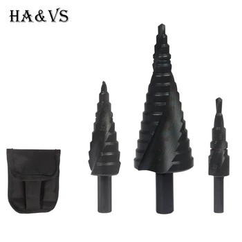 

3Pcs HSS Step Drill Bit Set Black Titanium Nitride Coated 4 - 12 / 20 / 32mm Straight Shank for Hand Drill