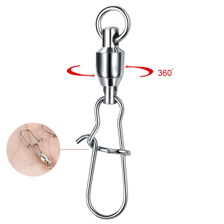 10PCS/lot Stainless Steel Fishing Connector Swivels Interlock Rolling with Hooked Bearing Fishhook Lure Tackle Accessories