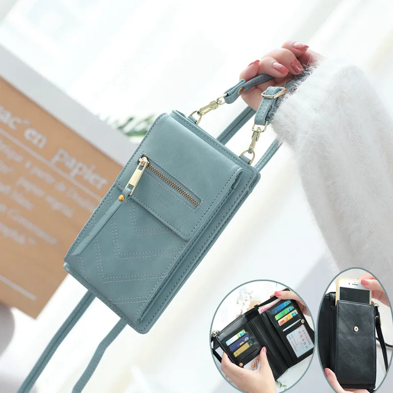 

Cross Border Hot Selling New Style Solid Color PU Leather Verticle Women's Wallet Shoulder Strap Multi-functional Zipper Mobile