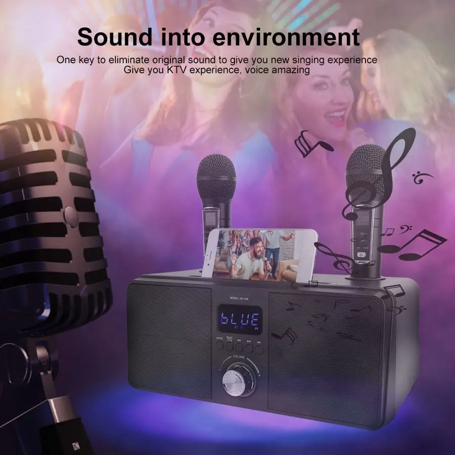 karaoke microphone SD-309 Dual Wireless Microphone Bluetooth Speaker Mobile Wireless Karaoke Speaker Wireless Stereo Black 30W SDRD Speaker Set mics