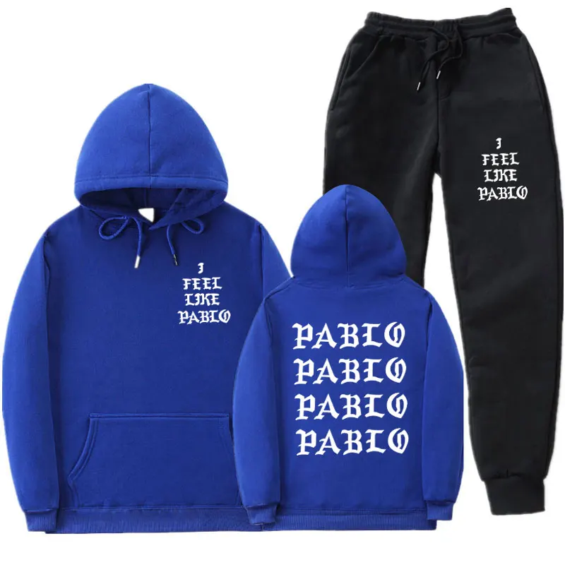 Мужские комплекты спортивной одежды I Feel Like Pablo, Осень-зима, толстый мужской повседневный спортивный костюм с капюшоном, мужской комплект из 2 предметов, толстовка+ спортивные штаны
