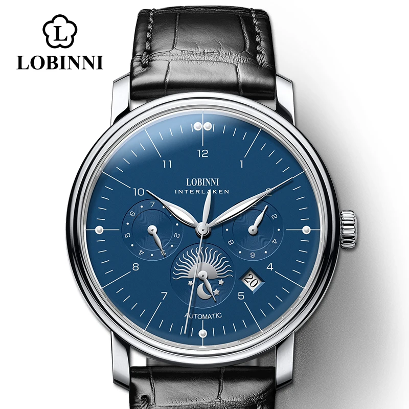 Silver-Blue-black-s LOBINNI швейцарские часы мужские люксовый бренд Мужские часы автоматические механические сапфировые часы деловые и модные водонепроницаемые - Цвет: Silver-Blue-black-s