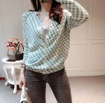 

Women Sweater New Summer Linen Mint Green Geometric Sweater