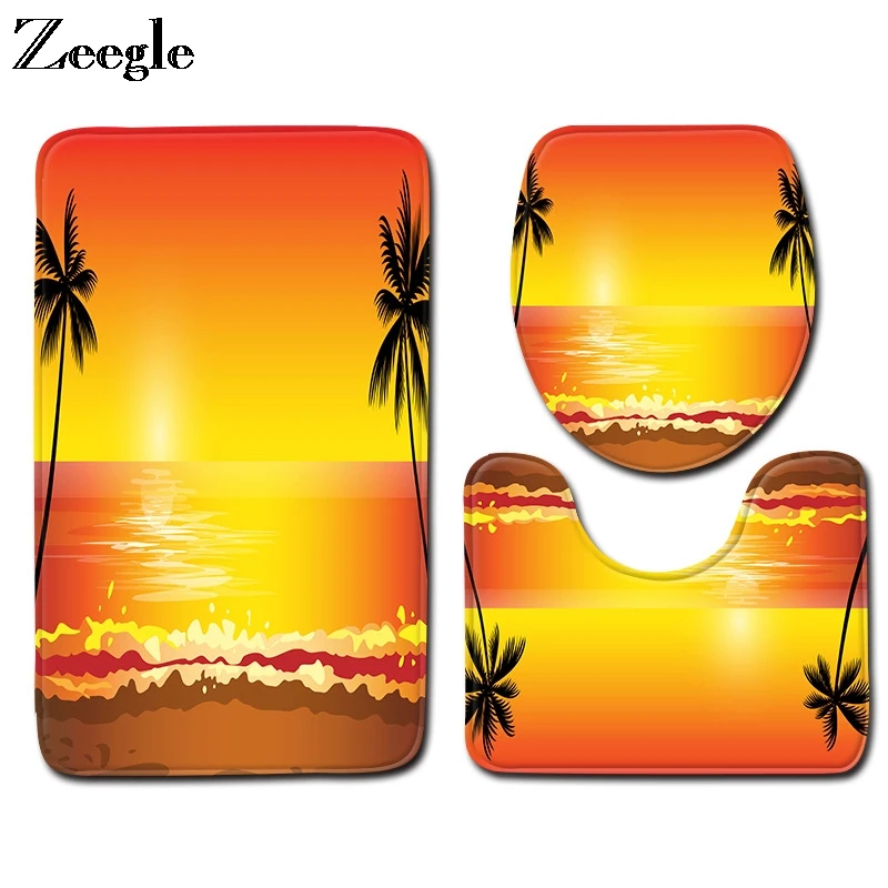 Zeegle Bath Mat Set Flannel Toilet Pedestal Rug Foot Mat Absorption Toilet Seat Cover Mat Anti Slip Bathroom Doormat Toilet Set
