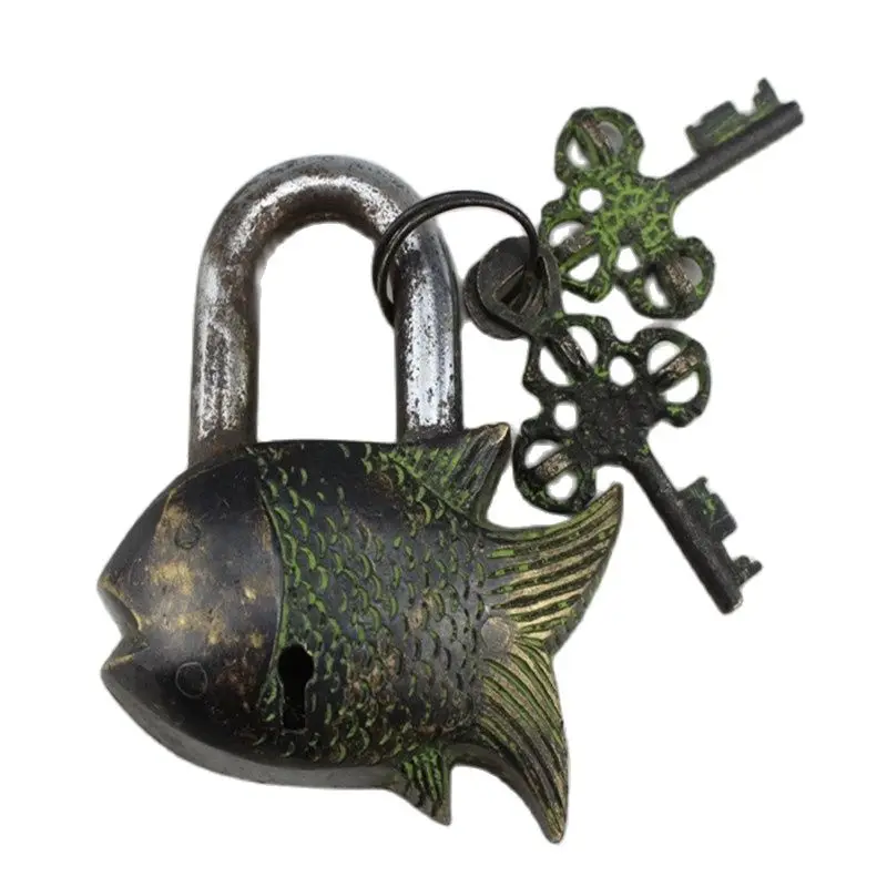 

Old Bronze Fish Statue Bronze Lock, Anti-Theft Lock