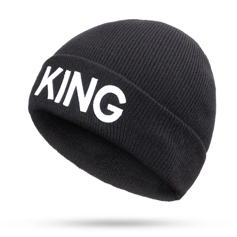 Новинка, модные вязаные шапки с вышивкой King, Skullies Beanie, Повседневные шапки, женские модные шапочки, мужские теплые зимние шапки - Цвет: 3