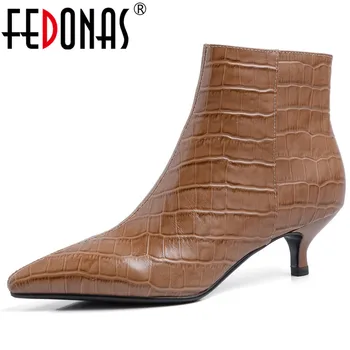 

FEDONAS Embossed Genuine Leather Women Newest Ankle Boots Party Dancing Shoes Woman Winter Elegant Female Chelsea Short Boots