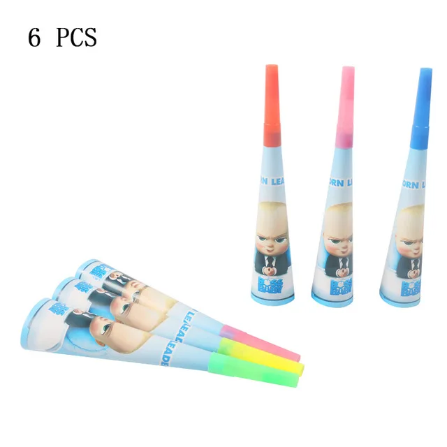 6pcs horns Мультяшные детские бумажные тарелки и стаканы с соломинкой, топпер для торта, подарок на день рождения для мальчиков, вечерние принадлежности - Цвет: 6pcs horns