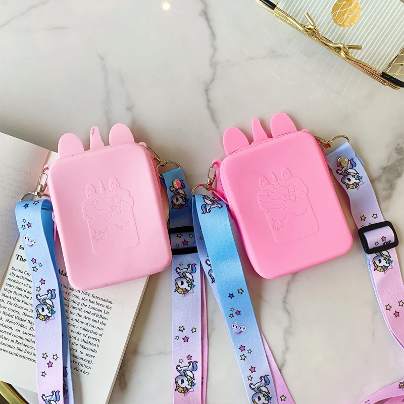 Универсальный чехол сумка Розовый Единорог Сакура кошелек сумка для airpods монета губная помада сумка для девочки подарок ребенок+ длинный ремень