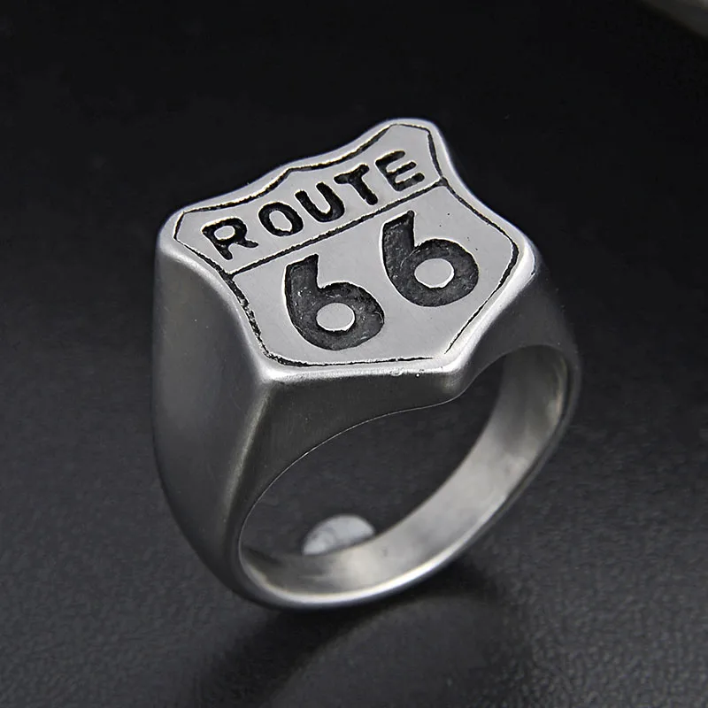 

Valily Biker Road ROUTE 66 Ring 316L Stainless Steel Ring High Quality USA Punk Matte Rings For Men Motor Biker Men's Jewelry