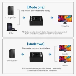 Répartiteur 4K compatible HDMI, commutateur KVM bi direction 1x2/2x1, sortie 2 en 1 pour PS4/3 TV Box 