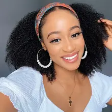

Afro Kinky Curly Human Hair Wigs With Colorful Scarf Brazilian Remy 150 Density Machine Made Wig For Black Women Long Hair 8-24"