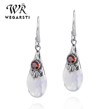 

WEGARASTI Silver 925 Jewelry Droplets Amethyst Moonstone Dangle Drop 925 Sterling Silver Earring Female Wedding Party Jewelry