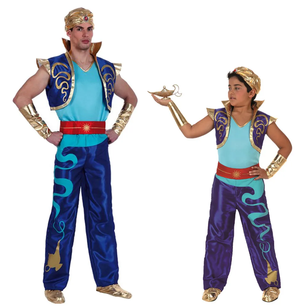 

Carnival Adult Kids Aladdin Cosplay Costumes Anime Magic Lamp Role-play Clothing Father Son Arabic Arab Prince Knight Suit