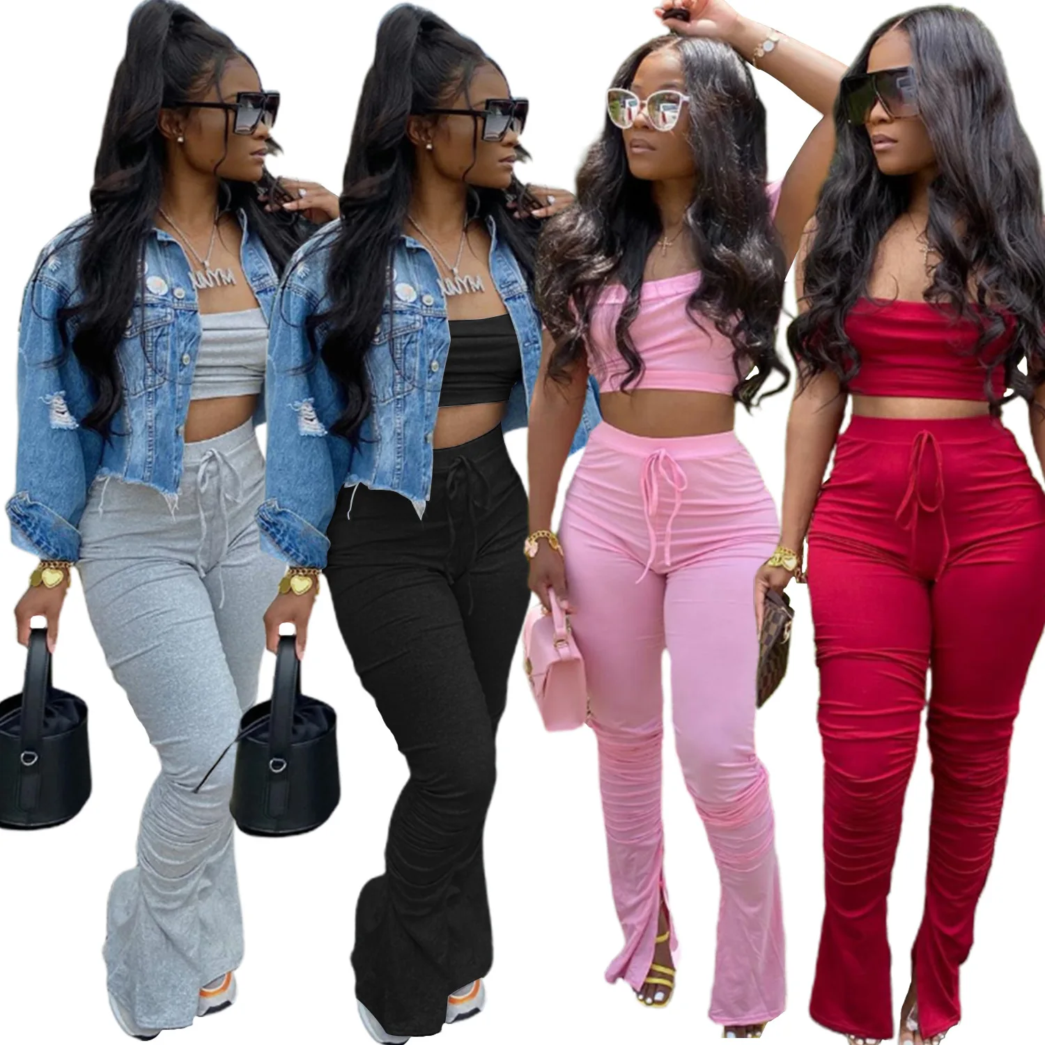 Echoine 2020 summer Sport Solid Women two piece set Tracksuits crop tops stacked flare jogger pants Suit Outfits Matching Set Echoine 2020 summer Sport Solid Women two piece set Tracksuits crop tops stacked flare jogger pants Suit Outfits Matching Set