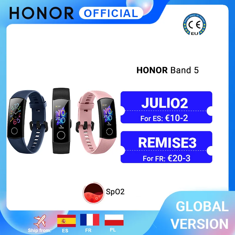 Global Version Honor Band 5 Band5 Smart Band Blood Oxygen Real Time Heart Rate Monitor 0.95'' AMOLED Screen 5ATM Waterproof