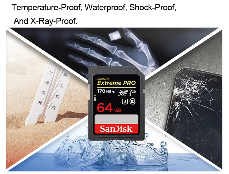 Sd-карта SanDisk Extreme Pro, 32 ГБ, 64 ГБ, 128 ГБ, 256 ГБ, SDHC, SDXC, UHS-I, класс 10, 95 м/с, Поддержка карт памяти V30, 4K для цифровой камеры