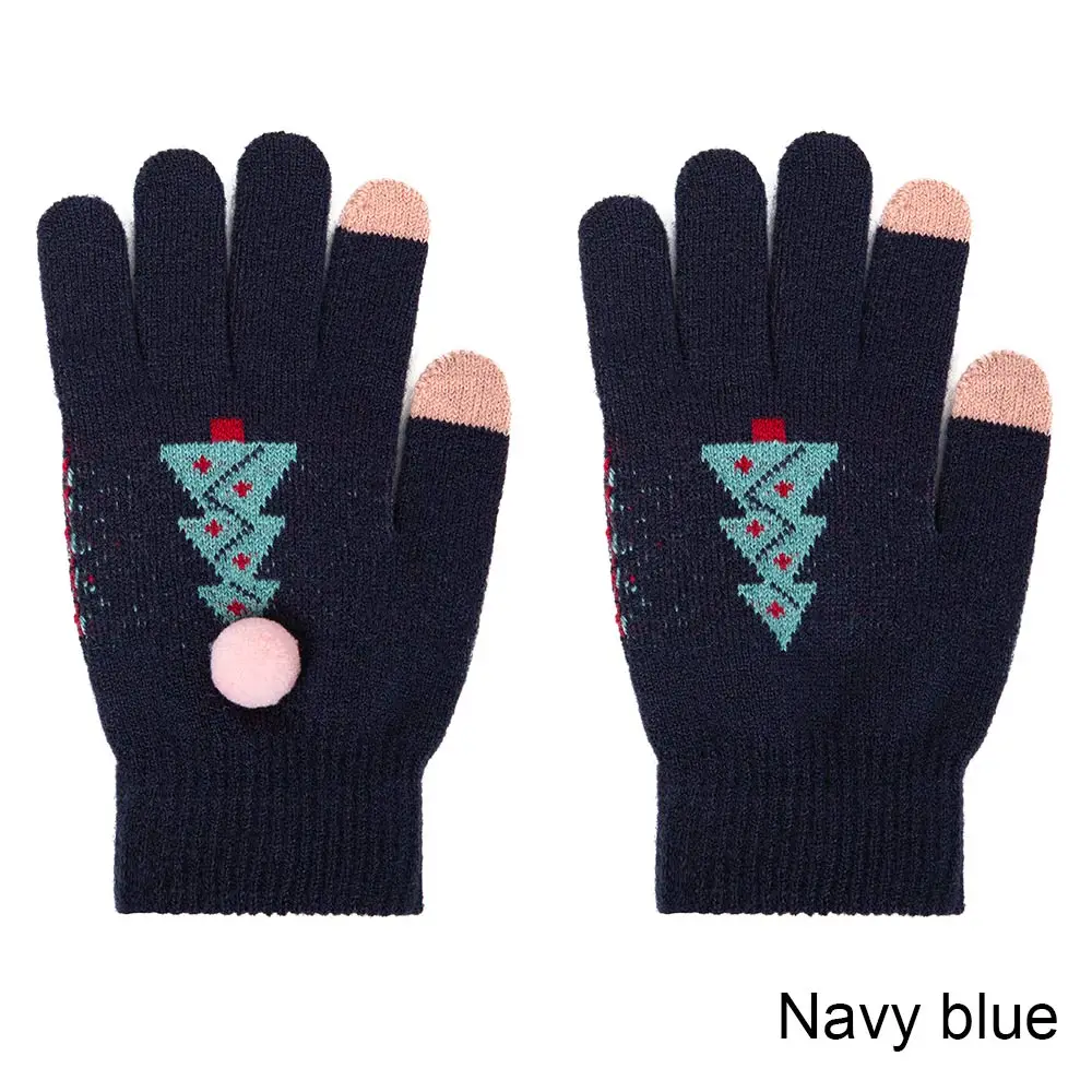 navy blue REAKIDS/зимние детские перчатки для мальчика; зимние теплые рождественские детские перчатки для девочек с сенсорным экраном; Детские однотонные вязаные хлопковые перчатки - Цвет: navy blue