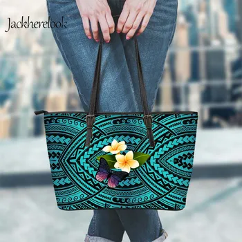 

Jackherelook Girls Leather Shoulder Bags Large Capacity Tops Tote Handle Bolsa Polynesian Butterflies Design Daily Hand Bags