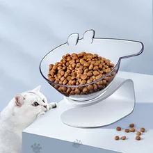 ПЭТ прозрачная пластиковая миска для кормления мультяшная белая Нескользящая Шейная кошка собака пластиковая миска для питомцев товары для домашних животных