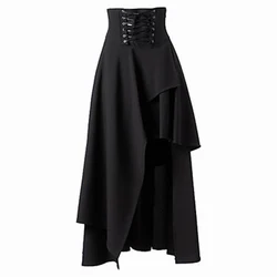 Saia feminina medieval retro sólido tribunal gótico rendas ruffled multicamada manga longa cor outono inverno lolita saias do punk