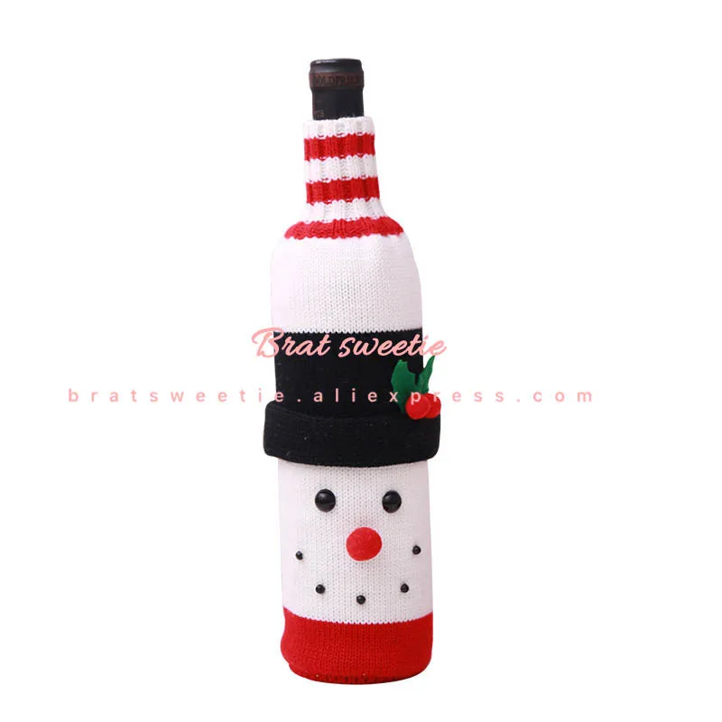 knitted snowman Рождественская Крышка для бутылки вина Санта Клаус Снеговик подарочные сумки рождественские украшения для дома Navidad чулок Подарочный Декор - Цвет: knitted snowman