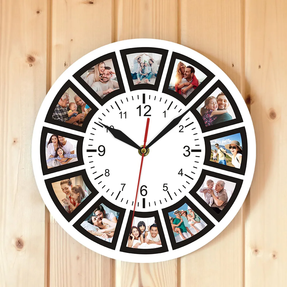 Create Your Own Wall Clock Custom 12 Photos Unique Souvenir Gift Home Wall Watch Personalized Family Friend Photos Printed Clock