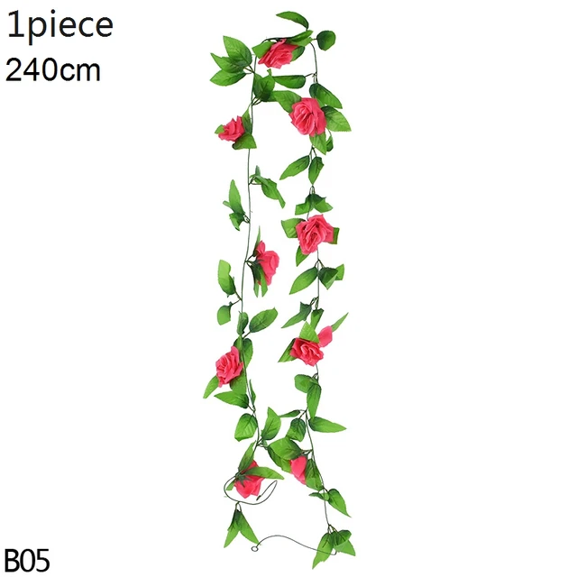 Artificial Flowers Vine Garland Wisteria Silk Artificial Rattan Hanging Flowers Romantic Wedding Arch Decoration Fake Ivy Plants B05-1pcs-rose red