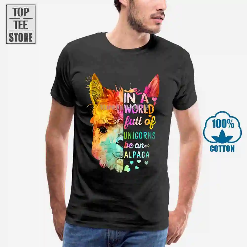 In A World Full Of Unicorns Be An Alpaca Мужская футболка из черного хлопка S 6Xl | одежда