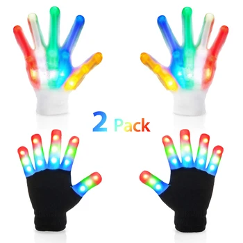 

Led Gloves with Extra Batteries for Kids Finger Light Up Flashing Glove with Multicolor Skeleton LED Gloves for Halloween Dance