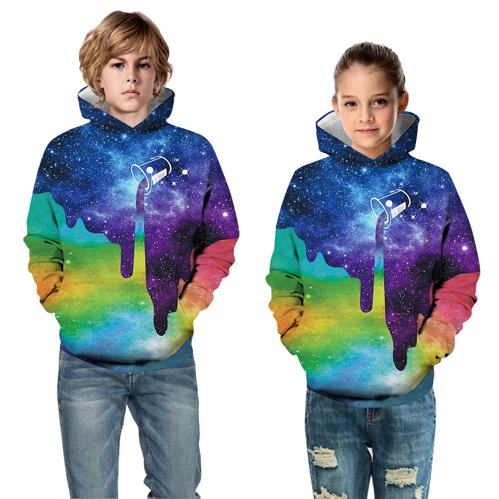 Толстовка для мальчиков и девочек; детская толстовка с объемным принтом; детская толстовка с капюшоном «космическая Галактика»; пуловер унисекс с длинными рукавами