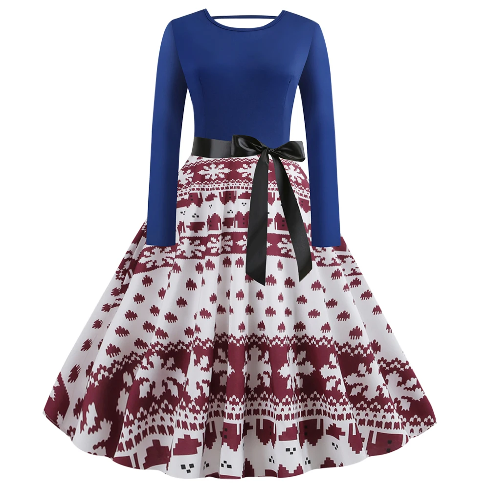 Женское осенне-зимнее рождественское платье винтажное платье с принтом на талии и завязками, большой халат большого размера 5XL в стиле пэчворк Vestidos