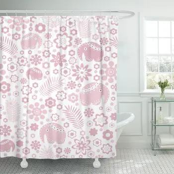 

Pattern Pink Elephant Flower Abstract Africa Baby Branch Child Shower Curtain Polyester 72 x 78 inches Set with Hooks