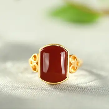 

Enamel porcelain chalcedony opening adjustable ring Chinese style retro palace style minority design luxury women's jewelry