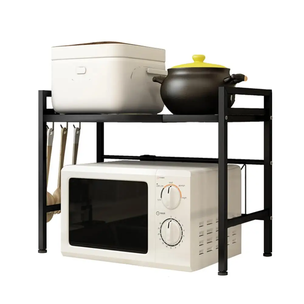 

Retractable Microwave Oven Rack 3-Tier Kitchen Counter Shelf Organizer Smooth Edges Carbon Steel Microwave Shelf