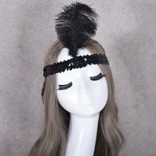 Для женщин блесток обруч с завязкой 1920s платье в стиле Чарльстон костюм страуса перо повязка на голову, костюм для индийских танцев женские аксессуары для волос