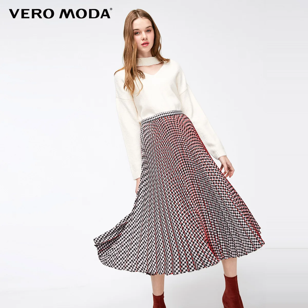 Vero Moda Женская винтажная контрастная клетчатая плиссированная юбка | 319116508