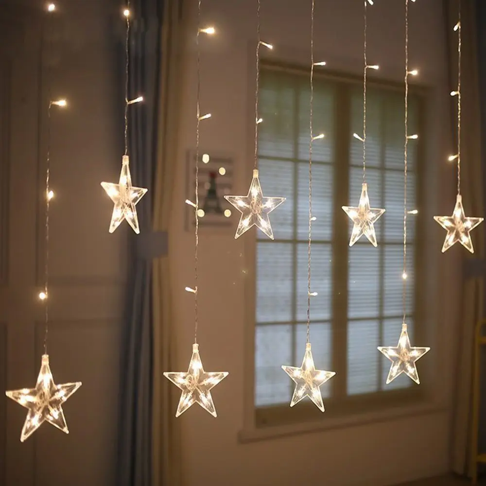 2,5 м занавес светильник светодиодный Звезда Рождественская гирлянда 220 В ЕС наружный/внутренний светильник ing String сказочная лампа свадебное праздничное украшение для вечеринки - Испускаемый цвет: Warm White