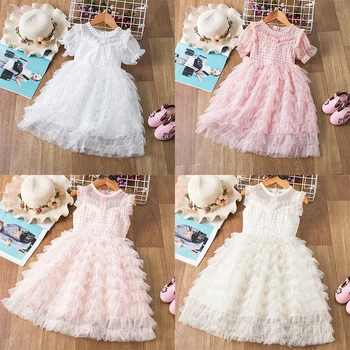 

Lace Embroidery Children Clothes Floral Mesh Kids Dresses for Girls Wedding Vestidos 3-8 Years Girls Birthday Party Dress