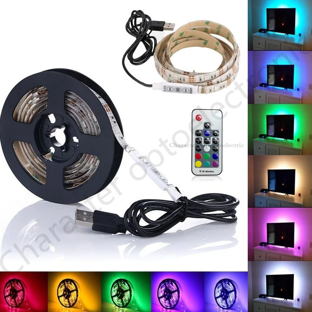 Светодиодная лента USB 5050 RGB 5 В 1 м 2 3 4 декоративная лампа с 17 клавишным