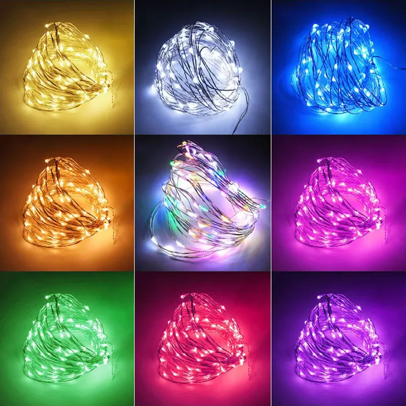 

2020 LED String Lights Silver Wire Fairy Warm White Garland Home Christmas Wedding Holiday Party Decoration Powered By Battery