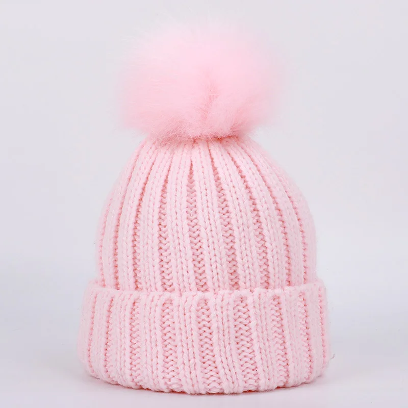 Новые детские вязаные шапочки с помпоном, шапка, шарф, комплект из 2 предметов, зимние мягкие шарфы с капюшоном для мальчиков и девочек, однотонная детская шапка - Цвет: Pink 2